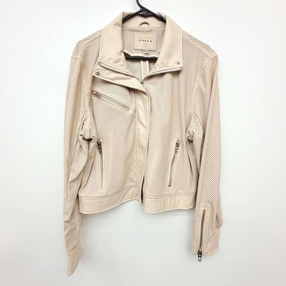 BLANKNYC‎ Moto Imelda Jacket Perforated Faux Leather Mesh Zip Womens XL Cream